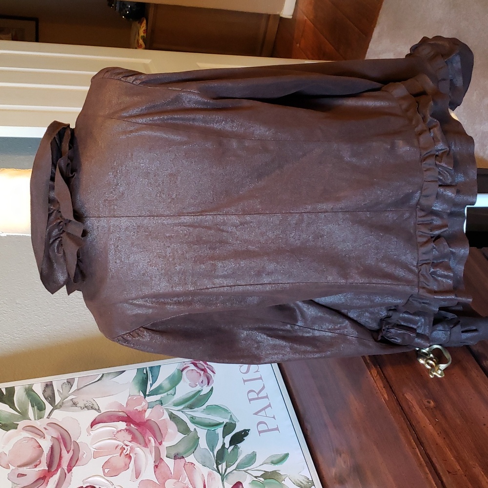 Elegant Brown Ruffled Women's Jacket - Picture 7 of 8